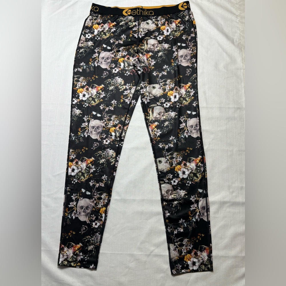 Ethika Women’s Black Skull Floral Leggings Size XL NEW